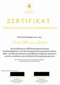 Zertifikat BFB Vorderseite.